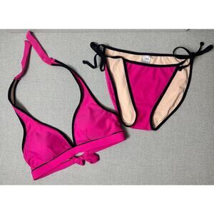 Spiegel 8 Vintage Y2K‎ HOT PINK Bikini Black Trim Halter Tie Style Top No Wear